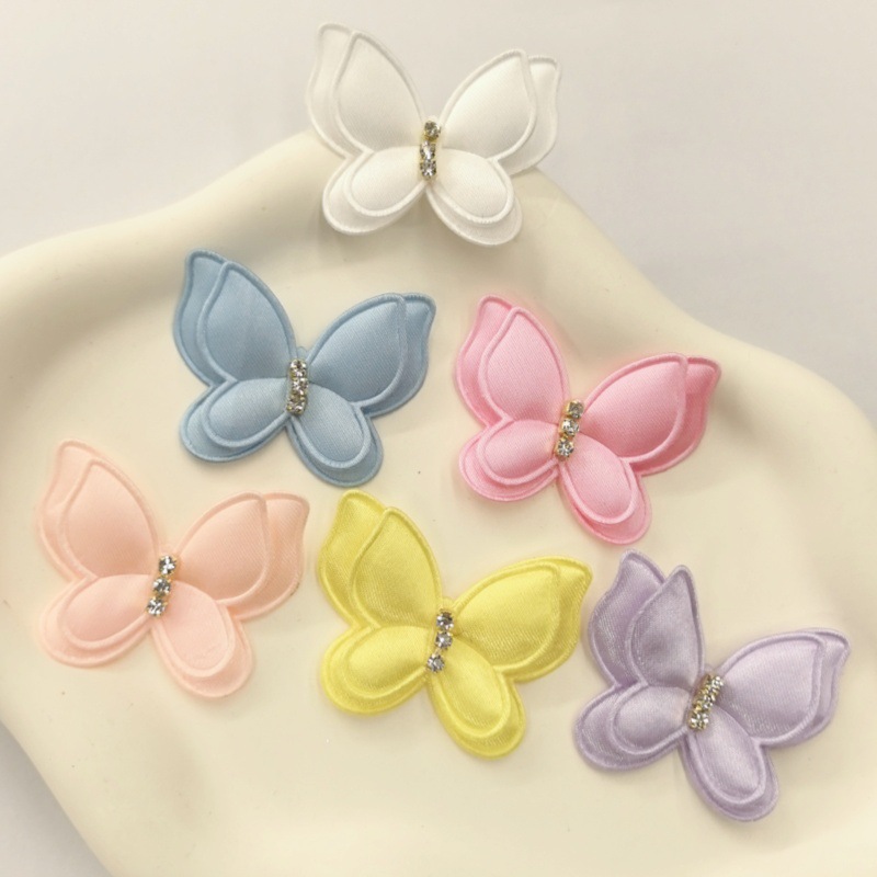 Hair Bundles - 24Pcs 4.3*3.7CM Satin Two Layer Butterfly