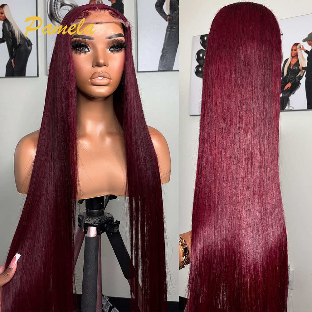 Human Hair Wigs - Super Double Drawn Burgundy Colored Glueless