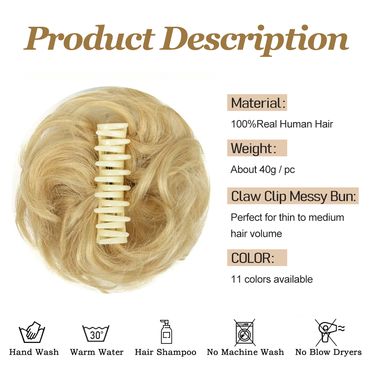 Messy Bun Hair Wavy Claw Clip  - đánh giá và giá Claw Clip Messy Bun Hair Piece