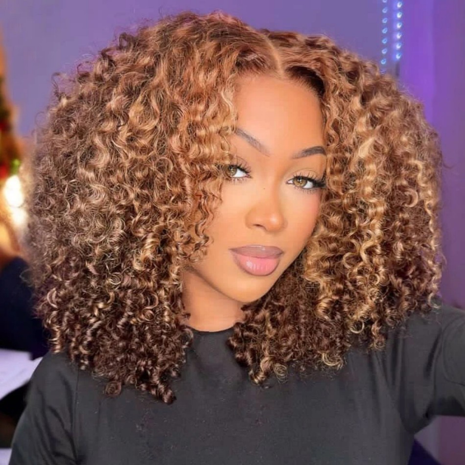 P4/27 Highlight Curly Short Bo - đánh giá và giá Glueless Wear And Go Human Hair Wig