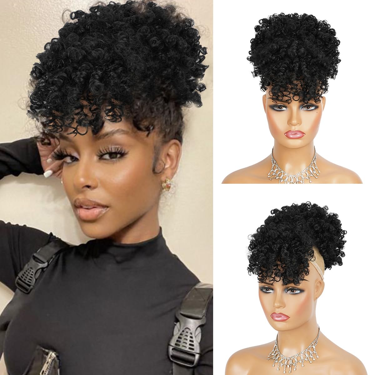 Afro Puff Drawstring Ponytail  - đánh giá và giá Drawstring Afro Curly Puff Ponytail